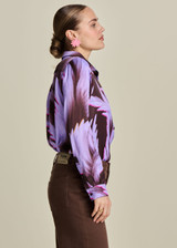 POM Blouse - Mila Satin Feathers Brown POM Blouse - Mila Satin Feathers Brown