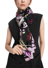 MARC CAIN Black Silk Scarf In Flower Print