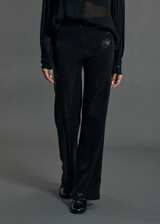 LAUREN VIDAL Black Sequin-Style Flared Jersey Pants with comfortable jersey interior.