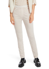 Marc Cain Smoke Siena Velvet Slip-On Trousers, Slim Fit, Elastic Waistband, Five-Pocket Design, Tapered Leg.