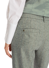 Marc Cain Frozen Sage FORDON Herringbone Trousers with Wool Blend and Turn-Up Hem.