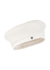 Marc Cain Smoke Wool Cap in Beret Shape with Smooth Lining and Logo Detail.