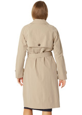 ILSE JACOBSEN white pepper shiny ripstop trench coat with double-breasted horn buttons, self-fabric belt, and water-repellent finish.
