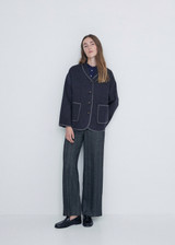 YERSE Navy Wool Trimmed Button Coat