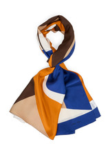 MARC CAIN COLLECTIONS Deep Royal Blue Silk Scarf With Horizontal Stripes | YC B4.15 Z11
