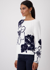 MONARI Off-White Knitted Jumper With Floral Print | 409475