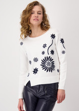 MONARI Off-White Knitted Jumper With Floral Knit | 409469 MONARI Off-White Knitted Jumper With Floral Knit | 409469