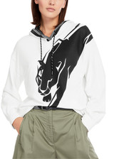 MARC CAIN SPORTS White And Black Oversized Sweatshirt With Panther Motif | YS 44.01 J51 MARC CAIN SPORTS White And Black Oversized Sweatshirt With Panther Motif | YS 44.01 J51