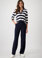 MONARI Deep Ocean Trousers With Script Waistband | 409332 MONARI Deep Ocean Trousers With Script Waistband | 409332