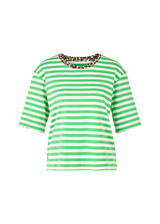 MARC CAIN SPORTS Dark Apple Green Striped T-Shirt With 3/4 Sleeves | YS 48.03 J21 MARC CAIN SPORTS Dark Apple Green Striped T-Shirt With 3/4 Sleeves | YS 48.03 J21