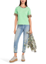 MARC CAIN SPORTS Dark Apple Green Striped T-Shirt With 3/4 Sleeves | YS 48.03 J21 MARC CAIN SPORTS Dark Apple Green Striped T-Shirt With 3/4 Sleeves | YS 48.03 J21