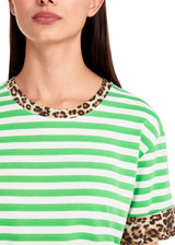 MARC CAIN SPORTS Dark Apple Green Striped T-Shirt With 3/4 Sleeves | YS 48.03 J21 MARC CAIN SPORTS Dark Apple Green Striped T-Shirt With 3/4 Sleeves | YS 48.03 J21