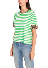 MARC CAIN SPORTS Dark Apple Green Striped T-Shirt With 3/4 Sleeves | YS 48.03 J21 MARC CAIN SPORTS Dark Apple Green Striped T-Shirt With 3/4 Sleeves | YS 48.03 J21