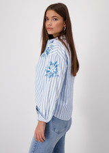 MONARI Blue Striped Blouse With Sequins | 409145 MONARI Blue Striped Blouse With Sequins | 409145