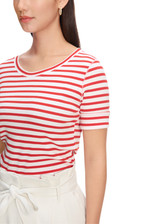 MARC CAIN ADDITIONS Flame Red Striped T-Shirt Made Of Cotton Rib | YA 48.09 J90 MARC CAIN ADDITIONS Flame Red Striped T-Shirt Made Of Cotton Rib | YA 48.09 J90