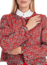 MARC CAIN COLLECTIONS Flame Red Bolero In Melé - 100% Cotton | YC 31.18 W61 MARC CAIN COLLECTIONS Flame Red Bolero In Melé - 100% Cotton | YC 31.18 W61
