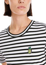 MARC CAIN SPORTS White And Black Striped Ribbed T-Shirt | YS 48.46 J90 MARC CAIN SPORTS White And Black Striped Ribbed T-Shirt | YS 48.46 J90