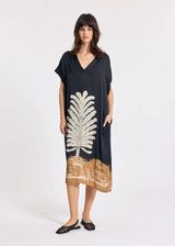 LAUREN VIDAL Night Viscose Kaftan Dress With V-Neck And Placed Pattern | AMBRA LAUREN VIDAL Night Viscose Kaftan Dress With V-Neck And Placed Pattern | AMBRA