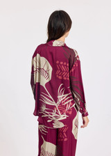 LAUREN VIDAL Raspberry Plant Print Viscose Shirt With Tone-On-Tone Buttons | DINA