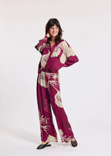 LAUREN VIDAL Raspberry Plant Print Viscose Shirt With Tone-On-Tone Buttons | DINA