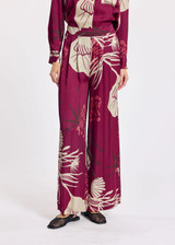 LAUREN VIDAL Raspberry Soft Viscose Pants With Plant Print And Flowing Cut | GALIA