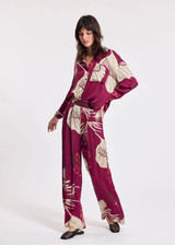 LAUREN VIDAL Raspberry Soft Viscose Pants With Plant Print And Flowing Cut | GALIA