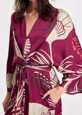 LAUREN VIDAL Raspberry Adjustable V-Neck Dress With Japanese-Inspired Tie Front | SAKO