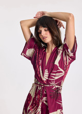 LAUREN VIDAL Raspberry Adjustable V-Neck Dress With Japanese-Inspired Tie Front | SAKO