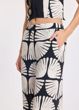 LAUREN VIDAL Black Ecru Bold Shell-Print Wide-Leg Pants | SALEM LAUREN VIDAL Black Ecru Bold Shell-Print Wide-Leg Pants | SALEM