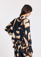LAUREN VIDAL Graphic Loose Viscose Shirt With Batwing Sleeves And Mandarin Collar | ENZO LAUREN VIDAL Graphic Loose Viscose Shirt With Batwing Sleeves And Mandarin Collar | ENZO