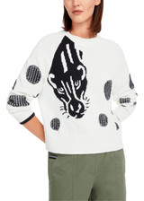 MARC CAIN SPORTS White And Black Raglan Sweater With Panther Motif | YS 41.21 M52 MARC CAIN SPORTS White And Black Raglan Sweater With Panther Motif | YS 41.21 M52