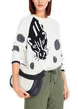 MARC CAIN SPORTS White And Black Raglan Sweater With Panther Motif | YS 41.21 M52