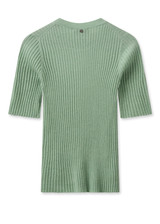 MOS MOSH Smoke Green Mmrelena Rib Ss Crew Neck Knit | 158950 MOS MOSH Smoke Green Mmrelena Rib Ss Crew Neck Knit | 158950