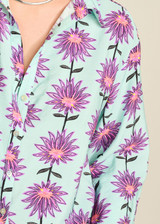 POM Violet Flower Aqua Blouse | SP7728 POM Violet Flower Aqua Blouse | SP7728
