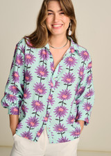 POM Violet Flower Aqua Blouse | SP7728 POM Violet Flower Aqua Blouse | SP7728