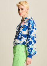 POM Violet Crane Birds Blue Blouse | SP7729