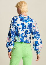 POM Violet Crane Birds Blue Blouse | SP7729