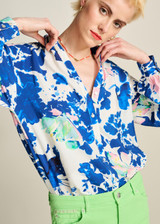 POM Violet Crane Birds Blue Blouse | SP7729 POM Violet Crane Birds Blue Blouse | SP7729