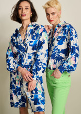 POM Violet Crane Birds Blue Blouse | SP7729