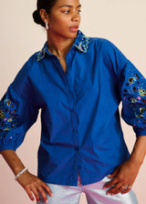 POM Embroidery Ink Blue Blouse | SP7745 POM Embroidery Ink Blue Blouse | SP7745