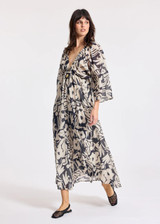 LAUREN VIDAL Licia Long V-Neck Dress Black/Ecru | LICIA LAUREN VIDAL Licia Long V-Neck Dress Black/Ecru | LICIA