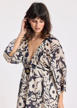 LAUREN VIDAL Licia Long V-Neck Dress Black/Ecru | LICIA LAUREN VIDAL Licia Long V-Neck Dress Black/Ecru | LICIA