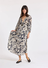 LAUREN VIDAL Licia Long V-Neck Dress Black/Ecru | LICIA LAUREN VIDAL Licia Long V-Neck Dress Black/Ecru | LICIA