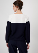 MONARI Blue Colour Block Jumper With Purl Stitch Pattern | 409242 MONARI Blue Colour Block Jumper With Purl Stitch Pattern | 409242