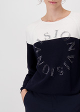 MONARI Blue Colour Block Jumper With Purl Stitch Pattern | 409242 MONARI Blue Colour Block Jumper With Purl Stitch Pattern | 409242