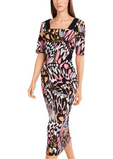 MARC CAIN COLLECTIONS Bright Candy Pink Fitted Dress In Scuba Jersey | YC 21.13 J07 MARC CAIN COLLECTIONS Bright Candy Pink Fitted Dress In Scuba Jersey | YC 21.13 J07