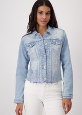 MONARI Blue Denim Jacket With Rhinestone Gradient | 409385 MONARI Blue Denim Jacket With Rhinestone Gradient | 409385
