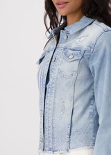 MONARI Blue Denim Jacket With Rhinestone Gradient | 409385 MONARI Blue Denim Jacket With Rhinestone Gradient | 409385