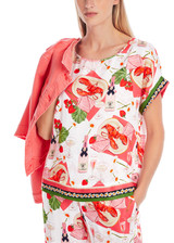 MARC CAIN ADDITIONS Deep Coral Viscose Slip-On Blouse With Print | YA 51.12 W23