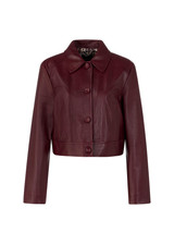 MARC CAIN COLLECTIONS Bright Maroon Short Leather Jacket With Collar | ZC 31.01 L01